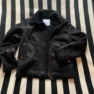 Black Shearling Bomber Jacket
